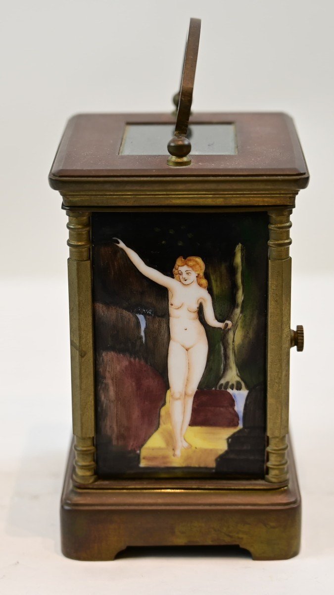 Table Clock With Enamel Dial And Side Walls In Enamel Switzerland Early 20th Century-photo-1